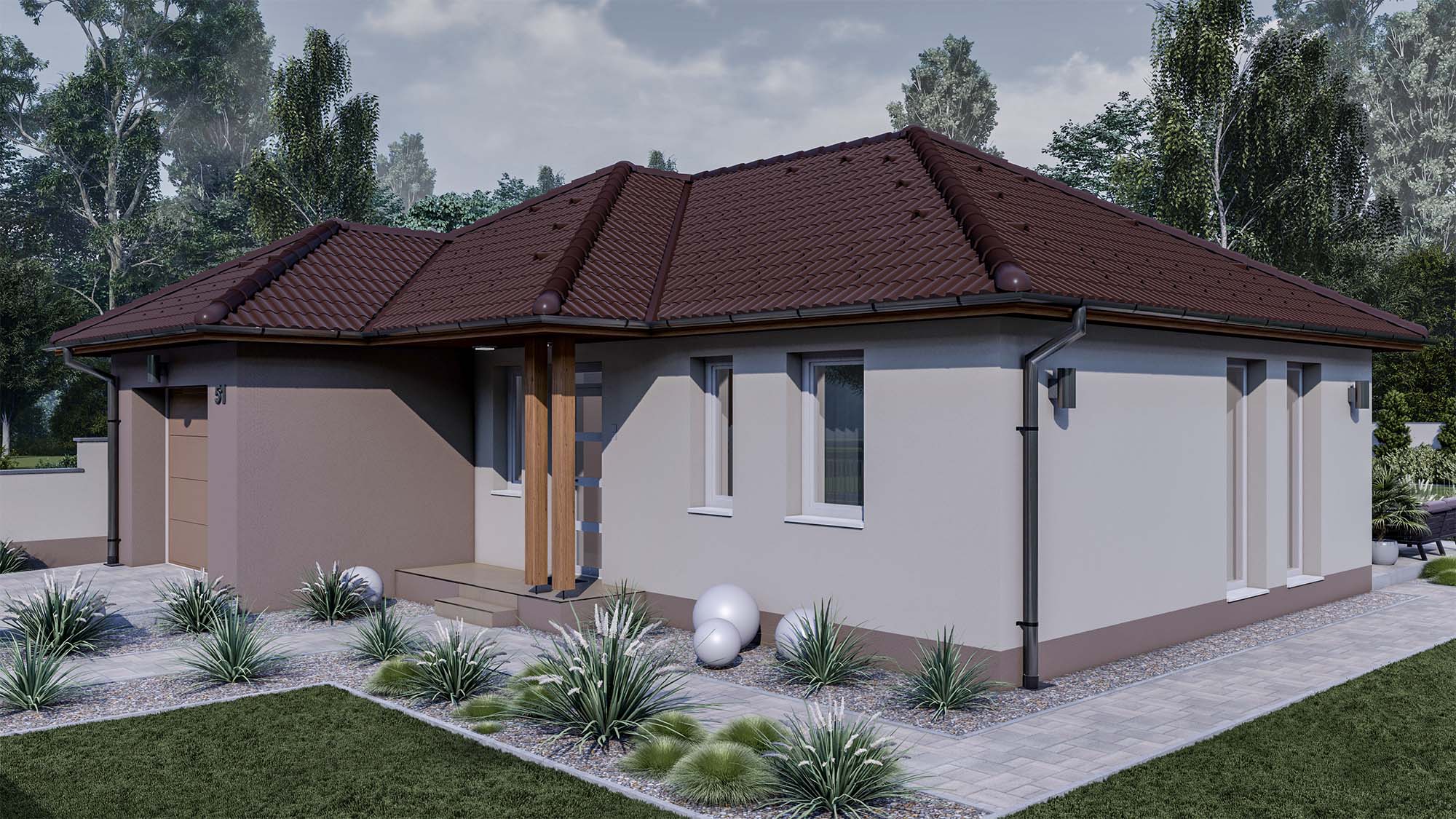 90 m2 ház + garázs (3 hálószoba + nappali) széles