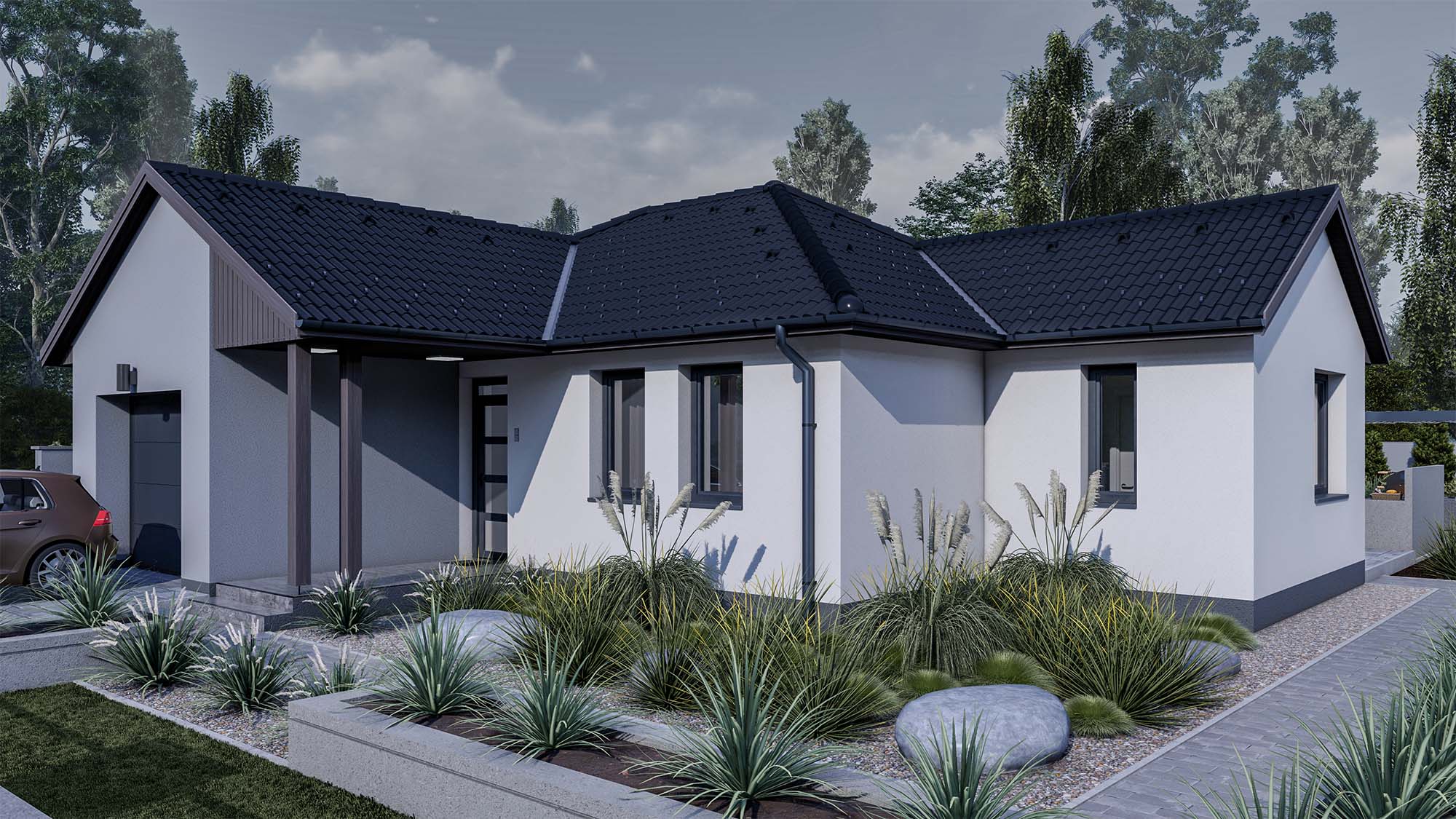 100 m2 ház + garázs (4 hálószoba + nappali) normál oromfalas