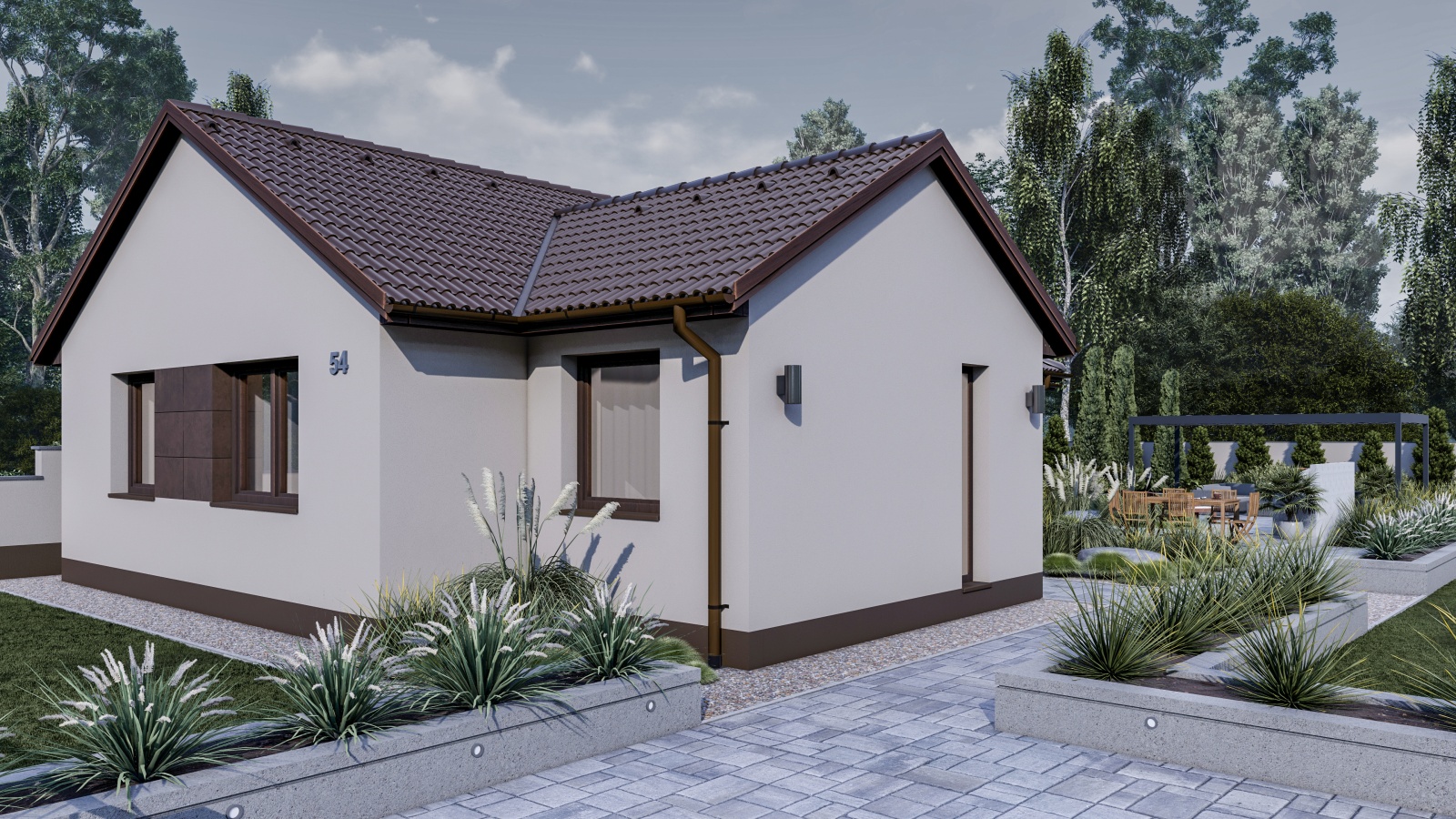 100 m2 ház (3 hálószoba + nappali) normál oromfalas